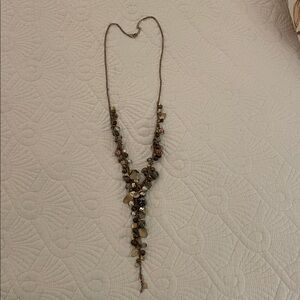 Mixed Media Long Charm Necklace about 21” 
Gold toned